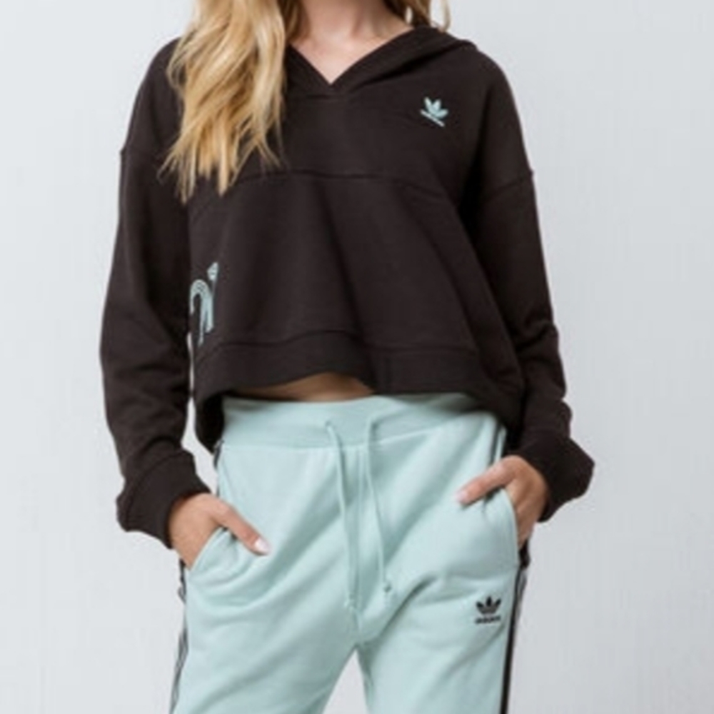 Adidas 21 Black Mint Trim Crop Hoodie Size XS‎ Long Sleeve